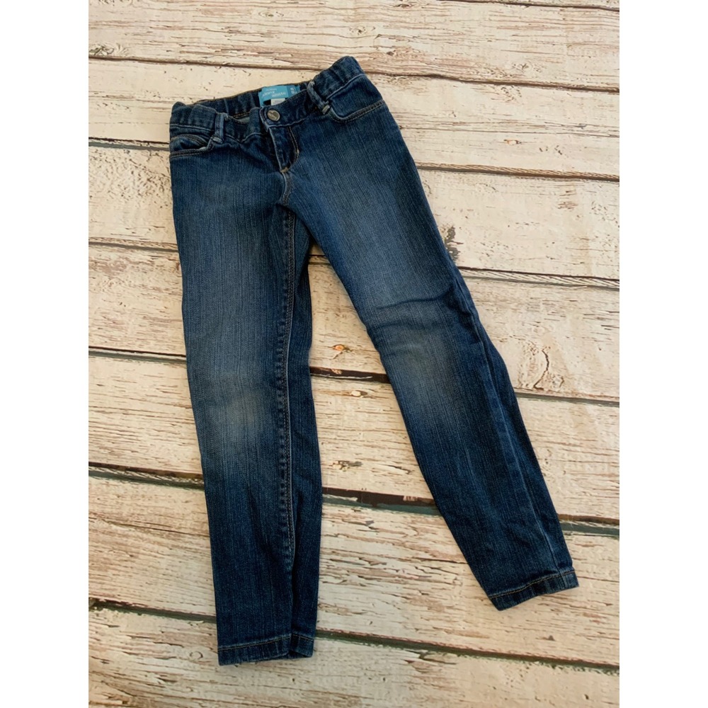 Old Navy Girls Blue Skinny Jeans Medium Wash Heart Embroidery Size 5T